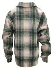 Brown Plaid Shirt Jacket Loose Casual Plaid Shacket For Spring & Fall