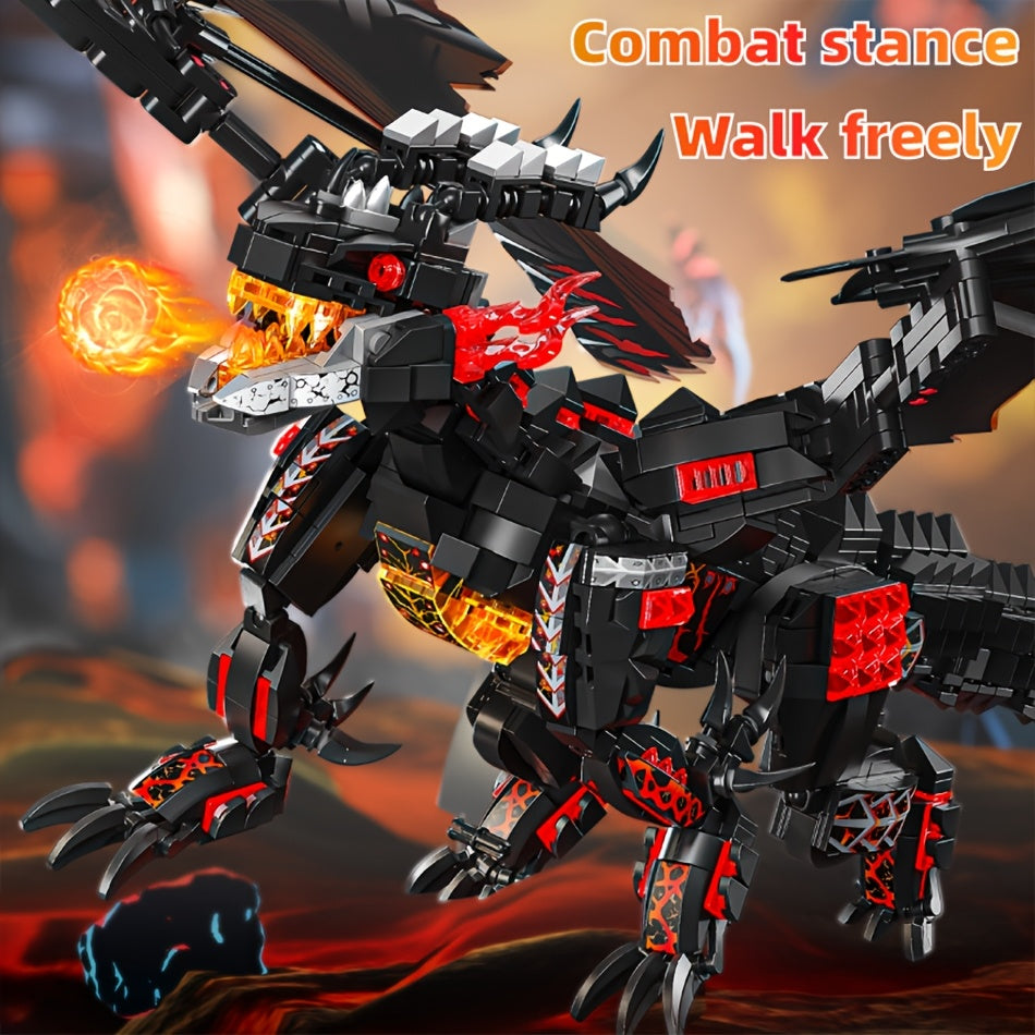 Fire Ice Dragon Building Blocks Detailed Model Kit with Red & Gold Accents