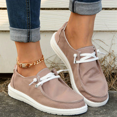 Women's Khaki Boat Shoes Platform Lace Up Canvas Sneakers