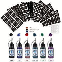 8 Sheets Tattoo Stencils & 6 Bottles Ink Set