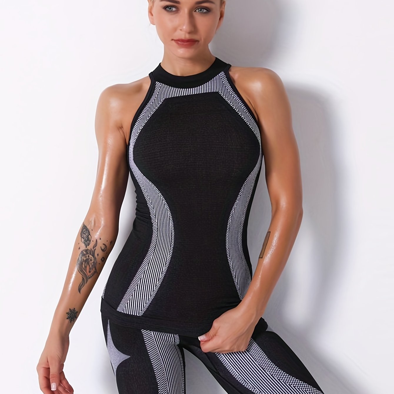 Women's Summer Sleeveless Yoga Shirt Stripe Tanks for Fitness