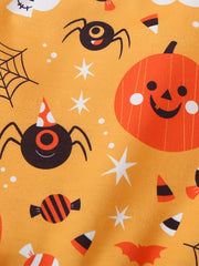 Halloween Print Mesh Party Dress Baby Girls Long Sleeve Casual Dress