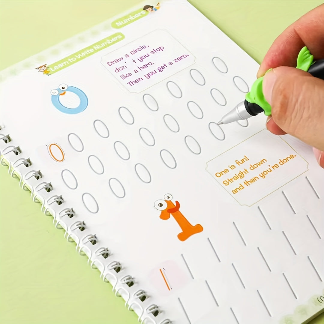 4pc Kids' Handwriting Workbooks Grooved Pages Writing Stickers & Pen