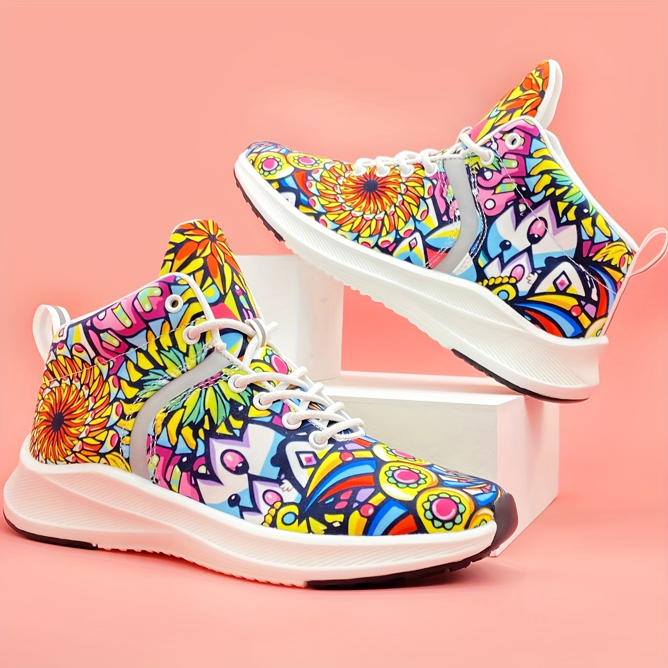 Graffiti Print High Top Running Shoes Lightweight Comfortable Non Slip Sport