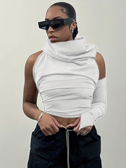 Ruched Crop Hoodie Halter Neck Backless Solid Hoodie