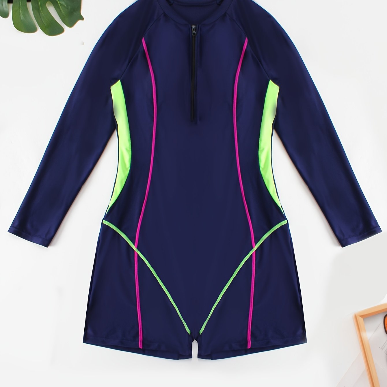 Women's Plus Size Long Sleeve Half Zipper One Piece Surfing Suit