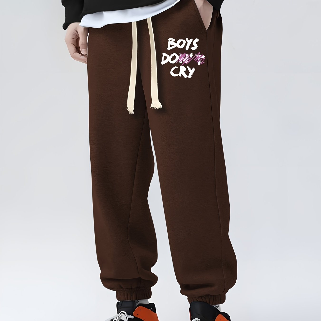 Boys Do Cry Print Drawstring Sweatpants Loose Fit Men's Casual Joggers