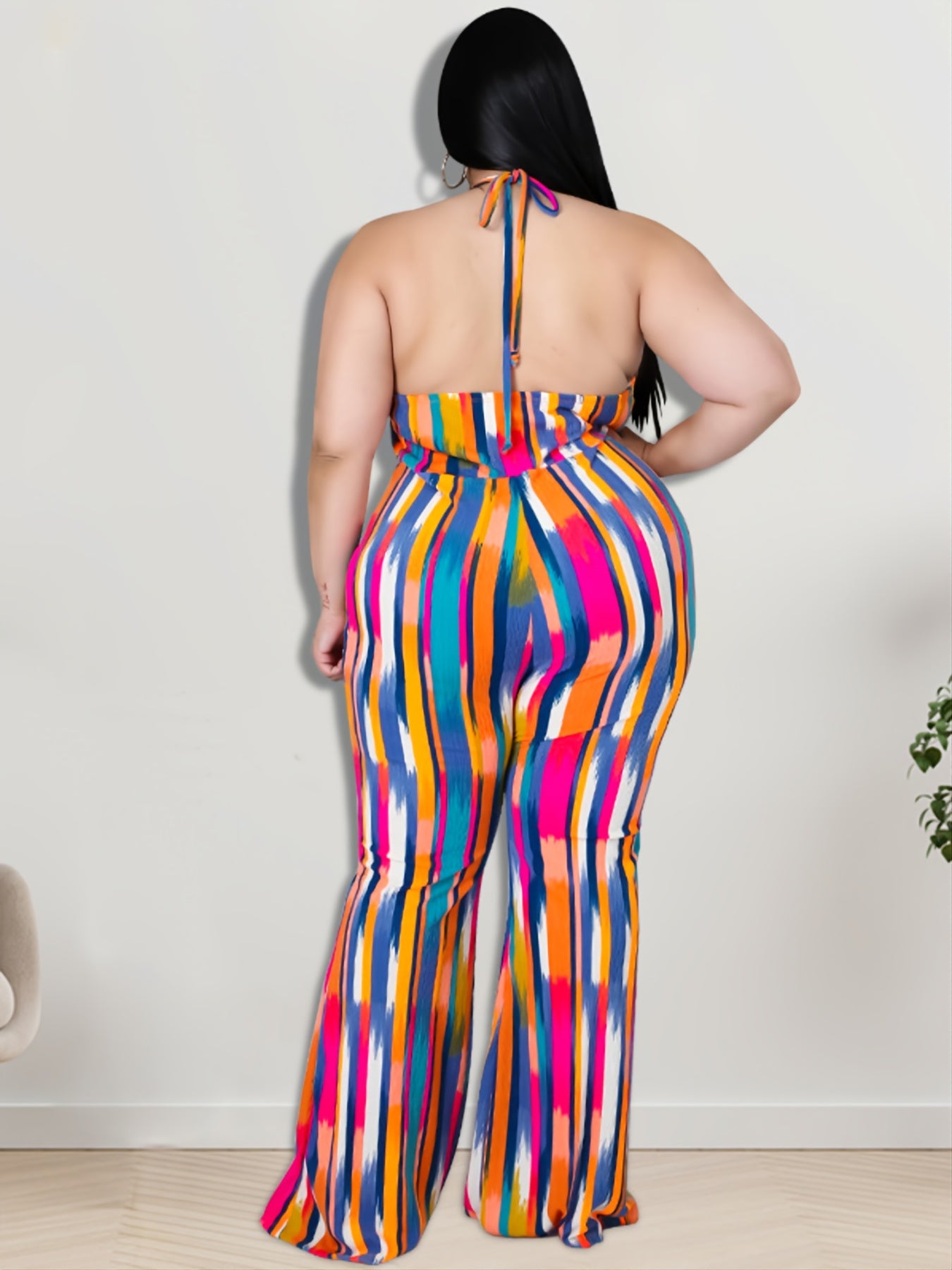 Colorblock Halter Neck Jumpsuit Plus Size Medium