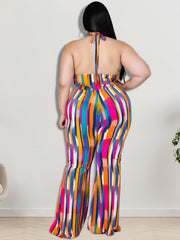 Colorblock Halter Neck Jumpsuit Plus Size Medium