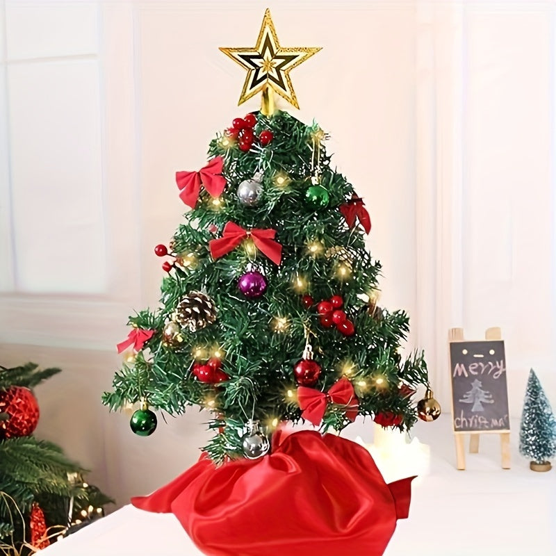Table Top Artificial Christmas Tree Set with Lights, Topper, Ornaments & Berries