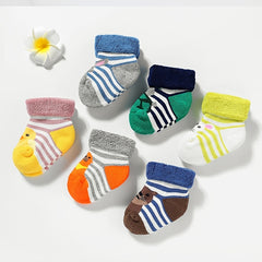 3 Pairs Baby Striped Cartoon Animal Print Floor Socks Warm Winter