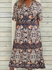 Boho Dress Women's Allover Print Short Sleeve Dress With Pockets