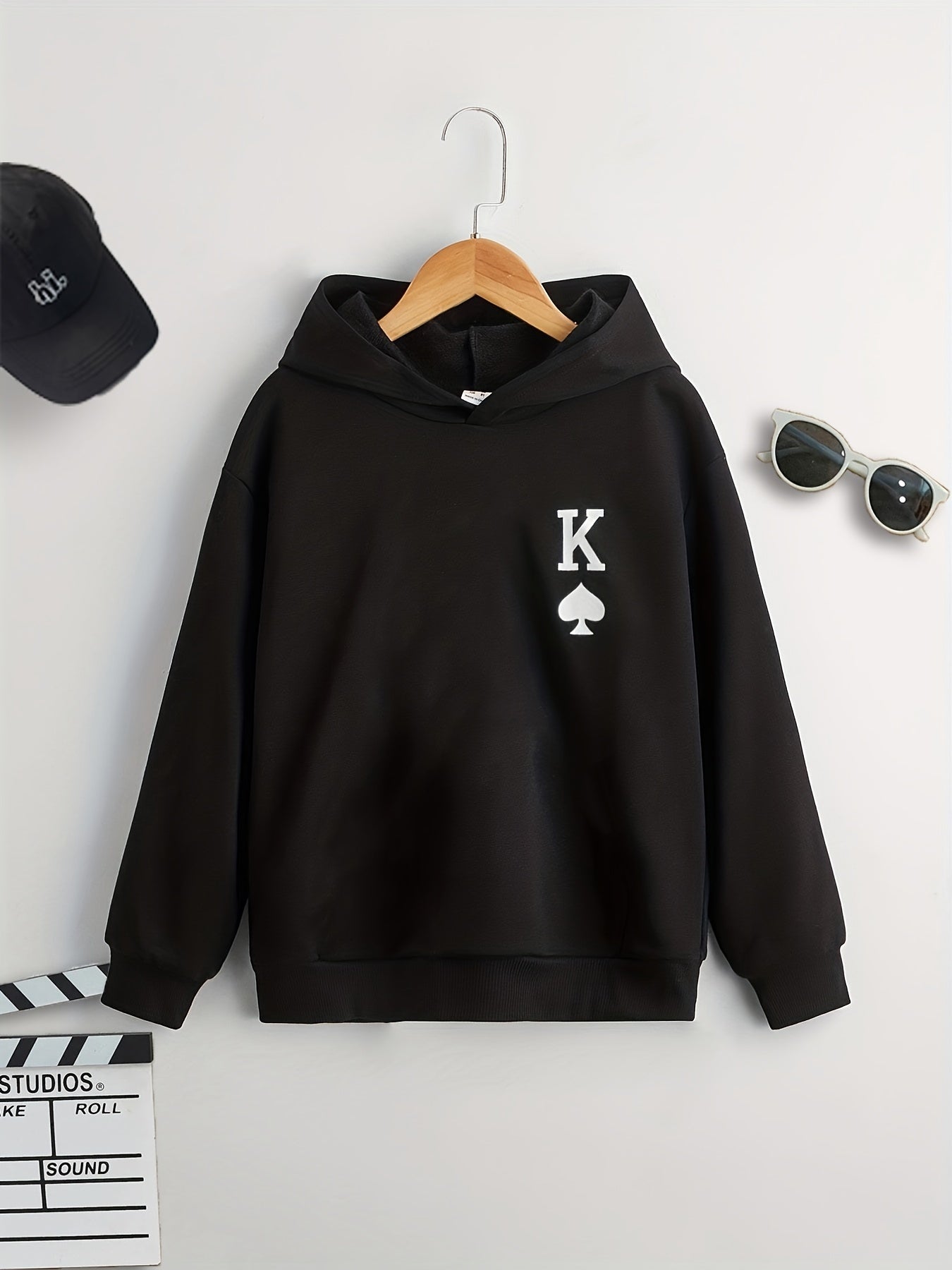 King Of Spades Print Hooded Sweatshirt For Boys