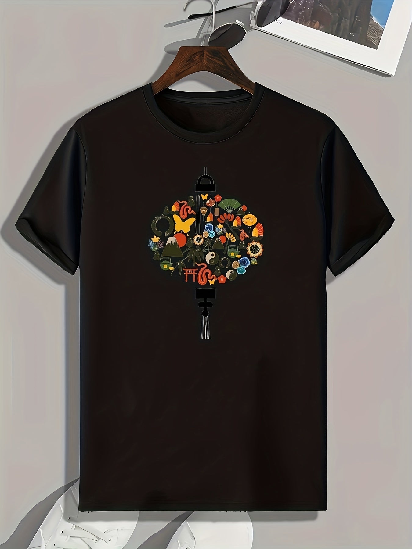Lantern Pattern Print Men's Sports T-shirt Outdoor Fitness Tee Gift For Men