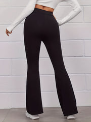 Solid High Rise Hip Lifting Flared Leg Yoga Pants