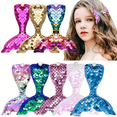 8pcs Children Mermaid Tail Flip Sequin Hair Clip Set