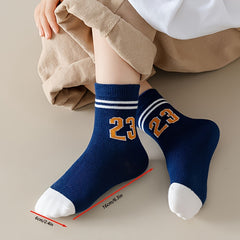 5 Pairs Boy's Letter Pattern Crew Socks Breathable Casual Style Unisex Socks