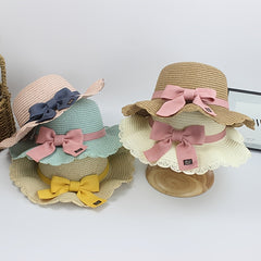2pcs Girls Straw Hat & Coin Purse Wide Brim UV Protection Kids Accessories