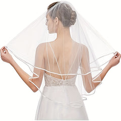 Bridal Veil Women's Short Wedding Veil Ribbon Edge With Comb