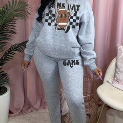 Women's Plus Funny Rugby & Art Letter Print Hoodie & Sweatpants Set