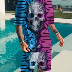 Men's Totem Skull Graphic T-shirt & Stretch Shorts Set