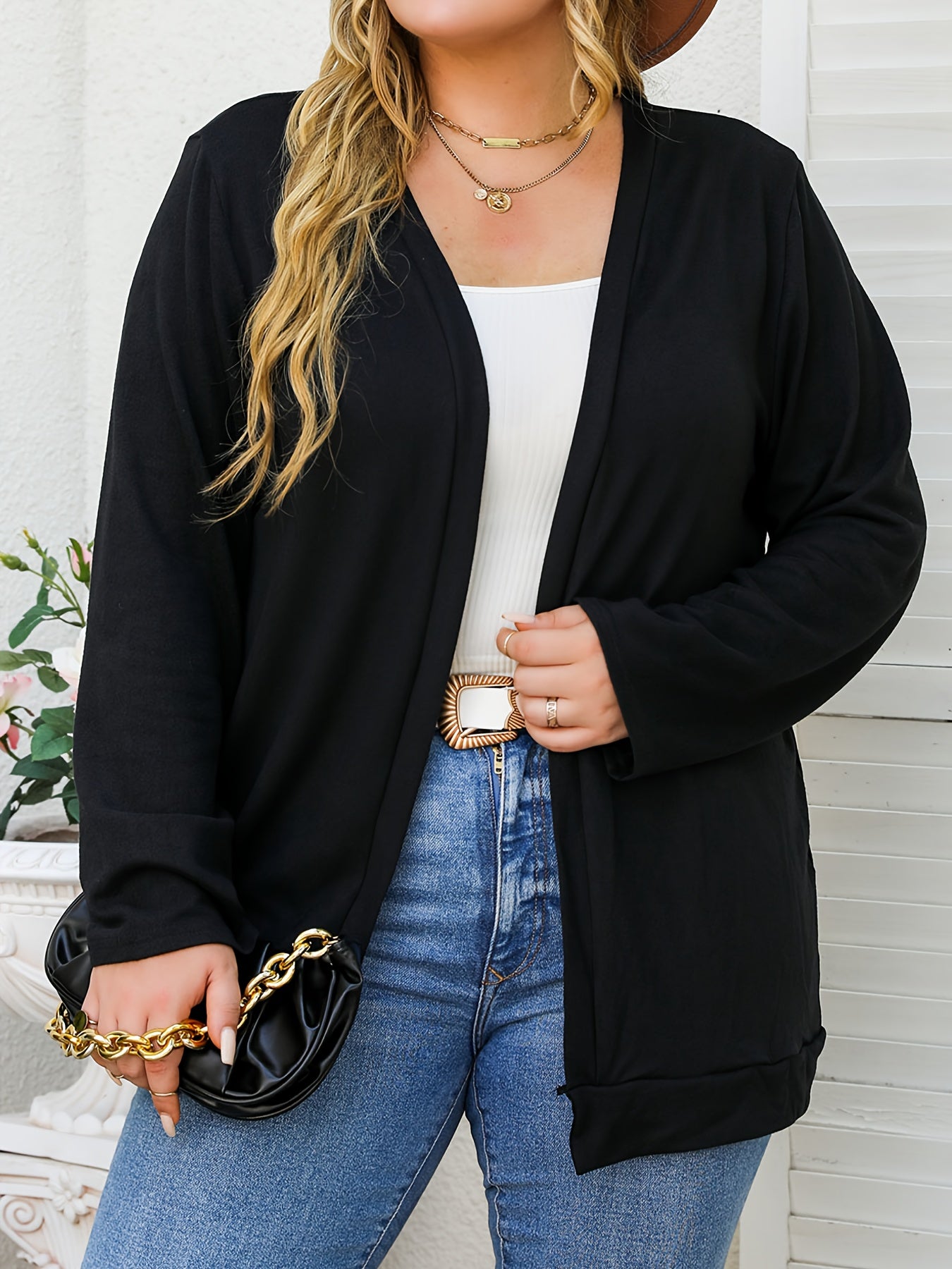 Solid Open Front Cardigan - Long Sleeve