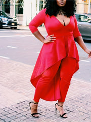 Sexy Jumpsuit Women's Plus Solid Three Quarter Sleeve