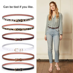 Women Faux Leather Skinny Thin Belt For Jeans Solid Metal Buckle Waist
