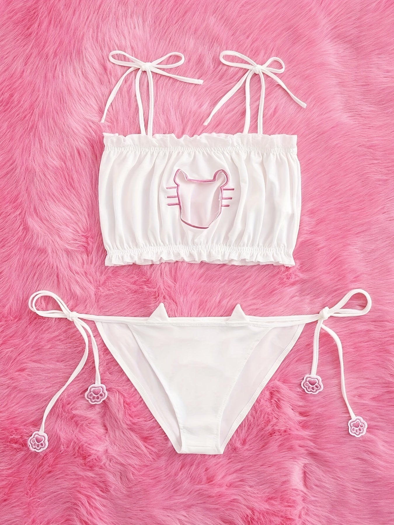 Sexy Naughty Cat Cosplay Lingerie Set with Ruffle Cut Out Bra
