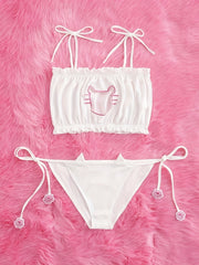 Sexy Naughty Cat Cosplay Lingerie Set with Ruffle Cut Out Bra