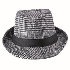 Retro Plaid Wide Brim Fedora Hat for Party Meeting
