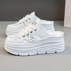 Women's Breathable Platform Mule Sneakers Lace Up Shoes