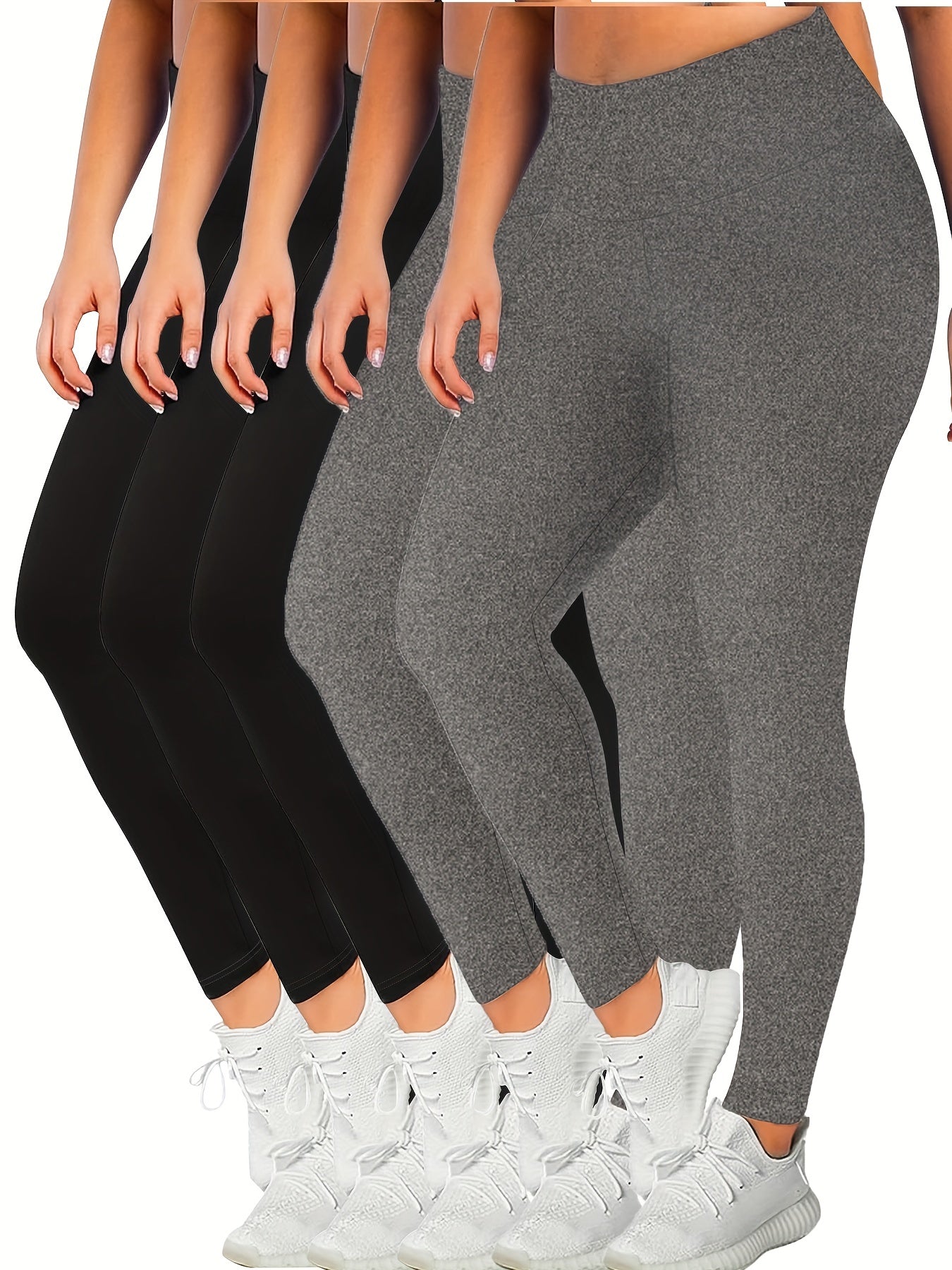 5 Pack Plus Size Sports Leggings Set | Tummy Control Yoga Workout Pants