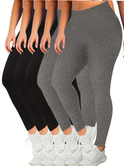 5 Pack Plus Size Sports Leggings Set | Tummy Control Yoga Workout Pants