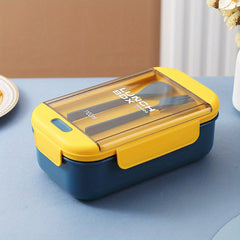 Rectangular Compartmented Lunch Box w/ Chopsticks & Spoons Food Container