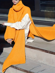 Women's Turtle Neck Irregular Cloak Sweater