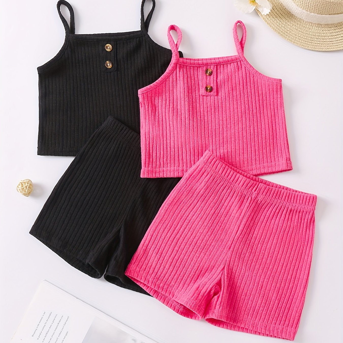 Toddler Girls Ribbed Crop Cami Top & Track Shorts Set