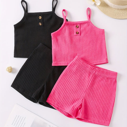 Toddler Girls Ribbed Crop Cami Top & Track Shorts Set