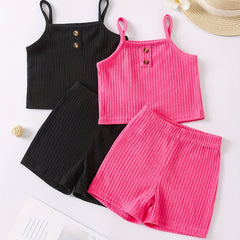 Toddler Girls Ribbed Crop Cami Top & Track Shorts Set
