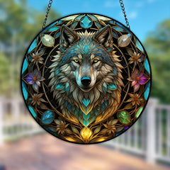 3D Wolf Stained Glass Window Hanging Art Pendant - Halloween Christmas Gift