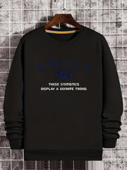 SMILE Print Sweatshirt Men's Casual Graphic Crew Neck Pullover Sweatshirt