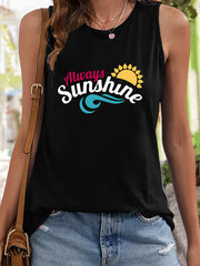 Sun & Letter Pattern Sports Vest Round Neck Sleeveless Top