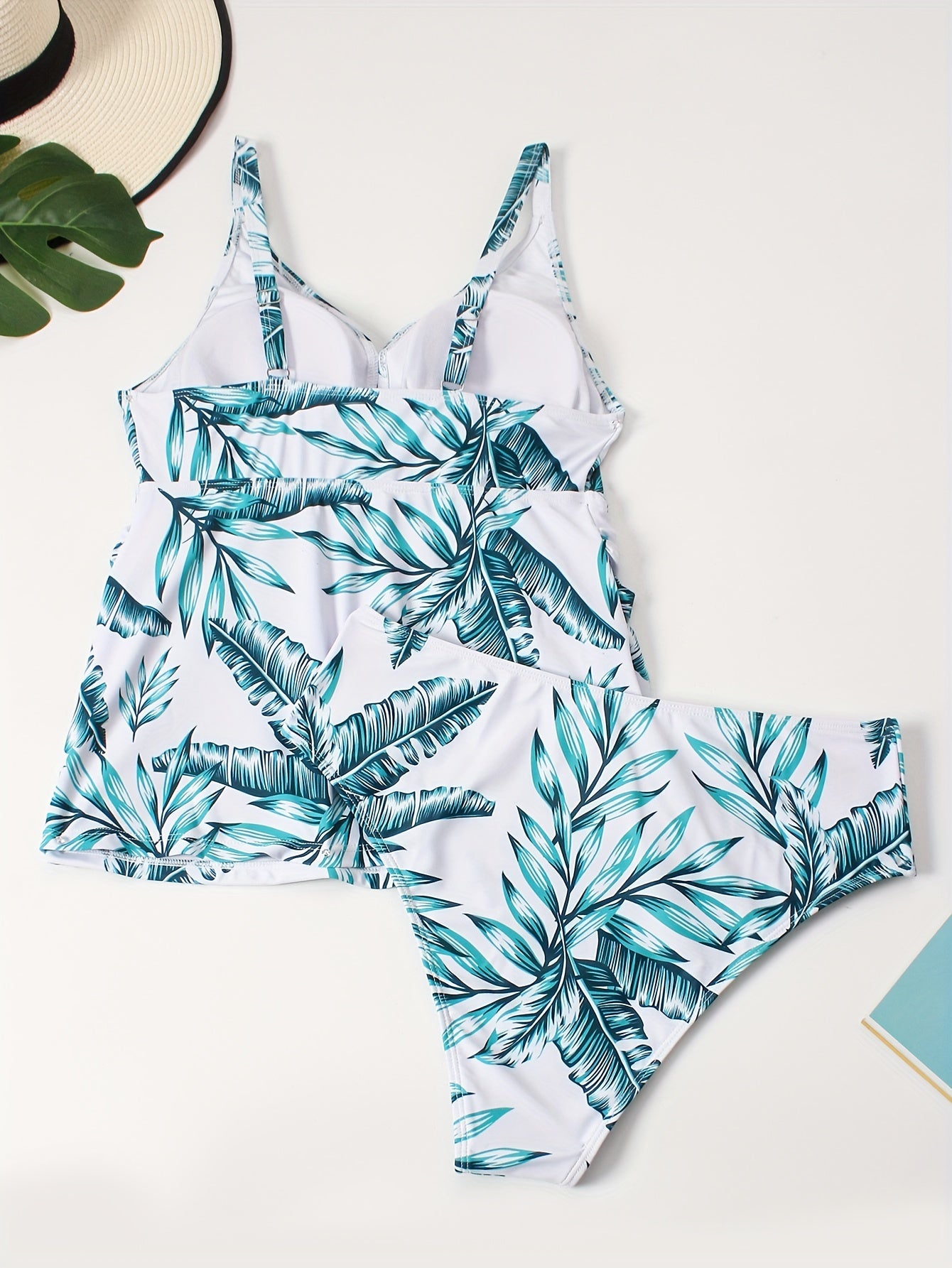 Tropical Print V Neck Tankini Set