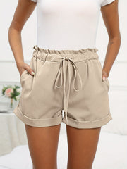 Elastic Drawstring High Rise Roll Up Shorts