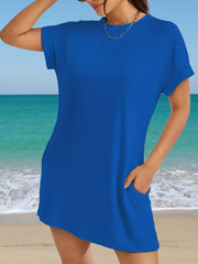 Casual Crew Neck Short Sleeve Dress Women's Clothing