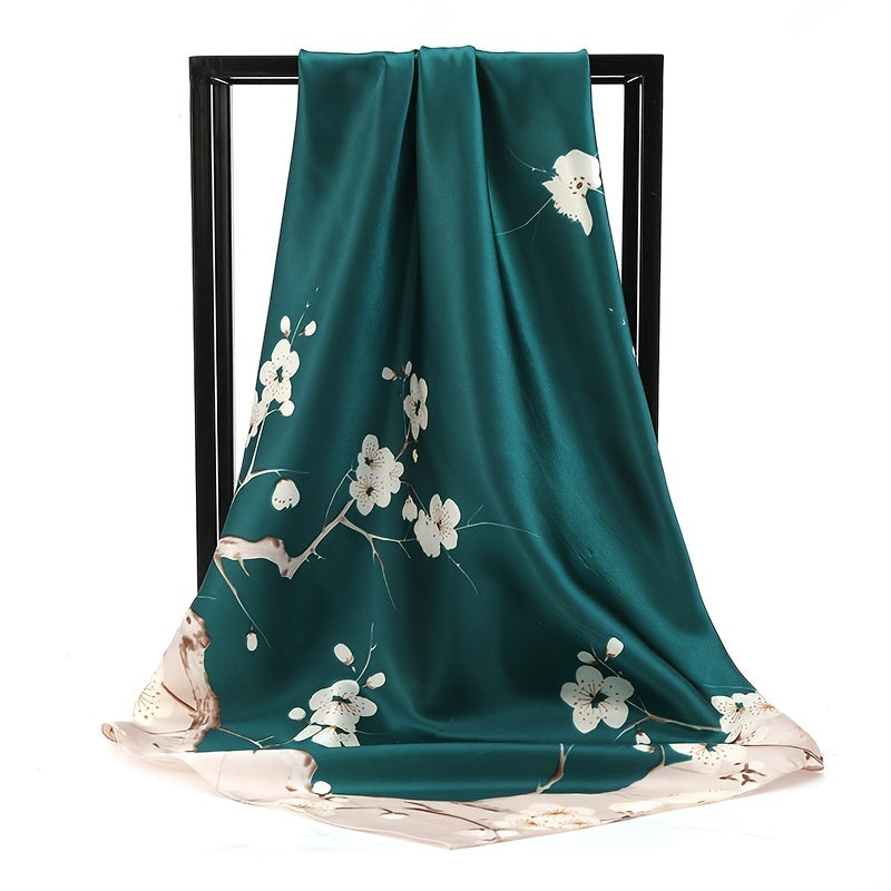 Flower Print Square Scarf Winter Warm Silk Scarf For Women