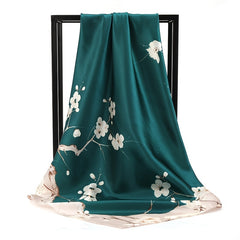 Flower Print Square Scarf Winter Warm Silk Scarf For Women