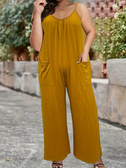 Casual Sleeveless Wide Leg Jumpsuit with Patched Pockets