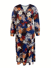 Plus Casual Dress Women's Floral Print Long Sleeve Maxi Dress