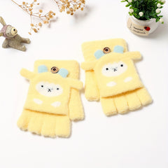 Kids Winter Cartoon Gloves Half Finger Thickened Warm Knitted Gloves